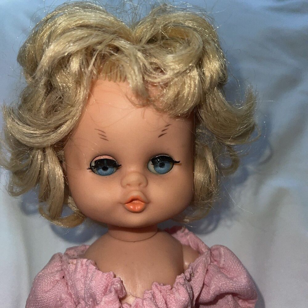 Vintage Baby Doll Hong Kong 9” plastic Body Rubber Head Blonde Sleepy Eyes